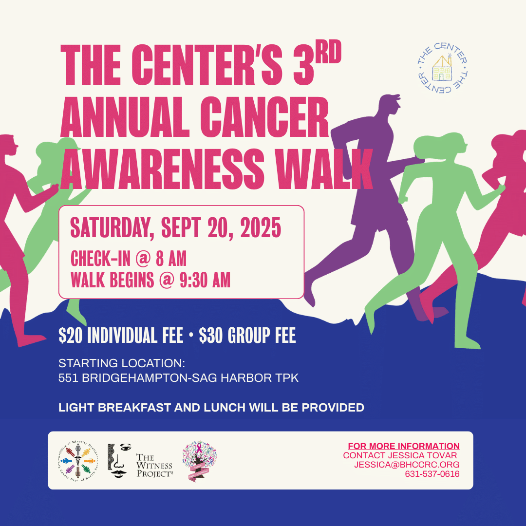 Cancer Awareness Walk flyer with silhouettes of people walking and event details