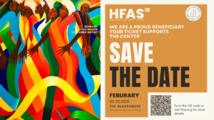 A colorful website banner with a qr code