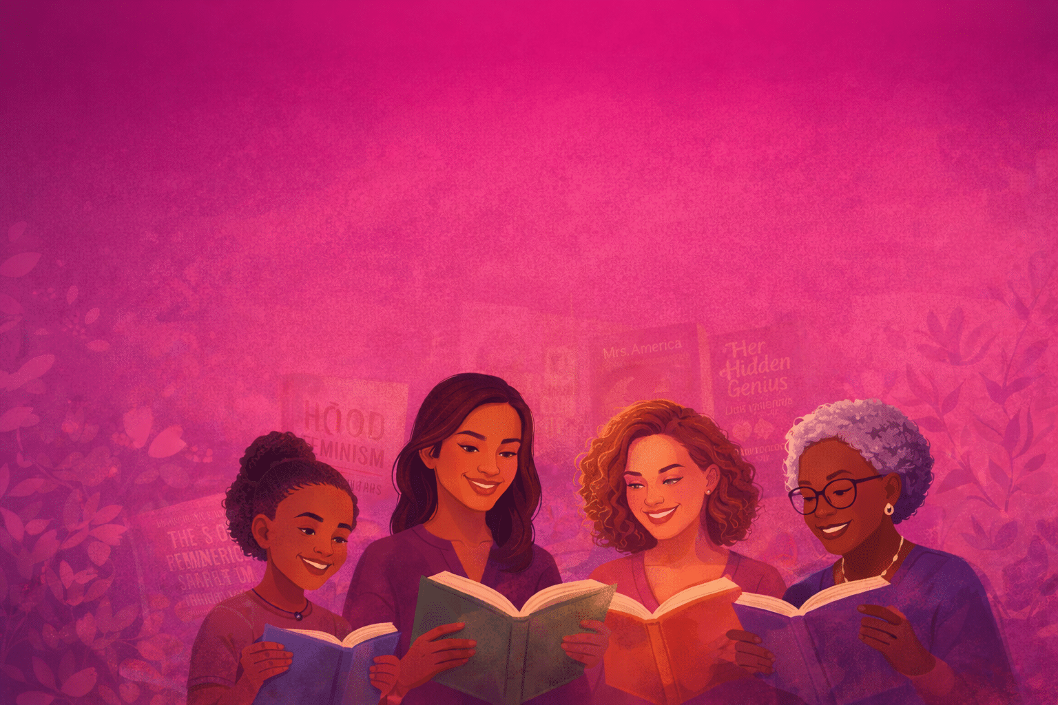 A picture with people reading books